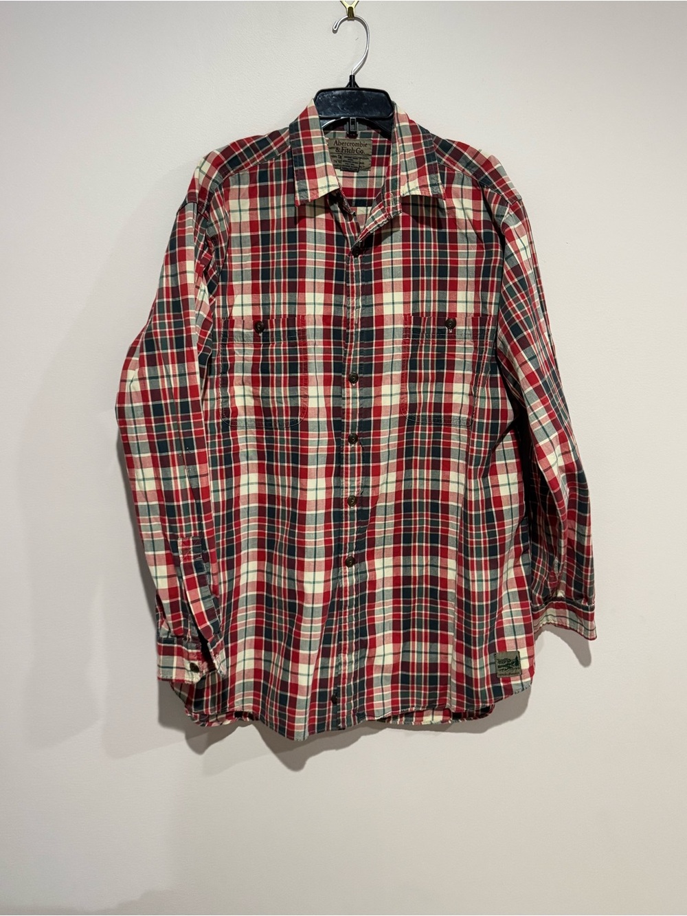 VTG 90s Abercrombie & Fitch Big Shirt Mens Large Red Tan Plaid Oversized Large